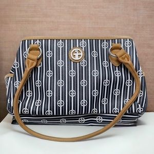 Giani Bernini Shoulder Bag Navy Blue Striped Logo Satchel